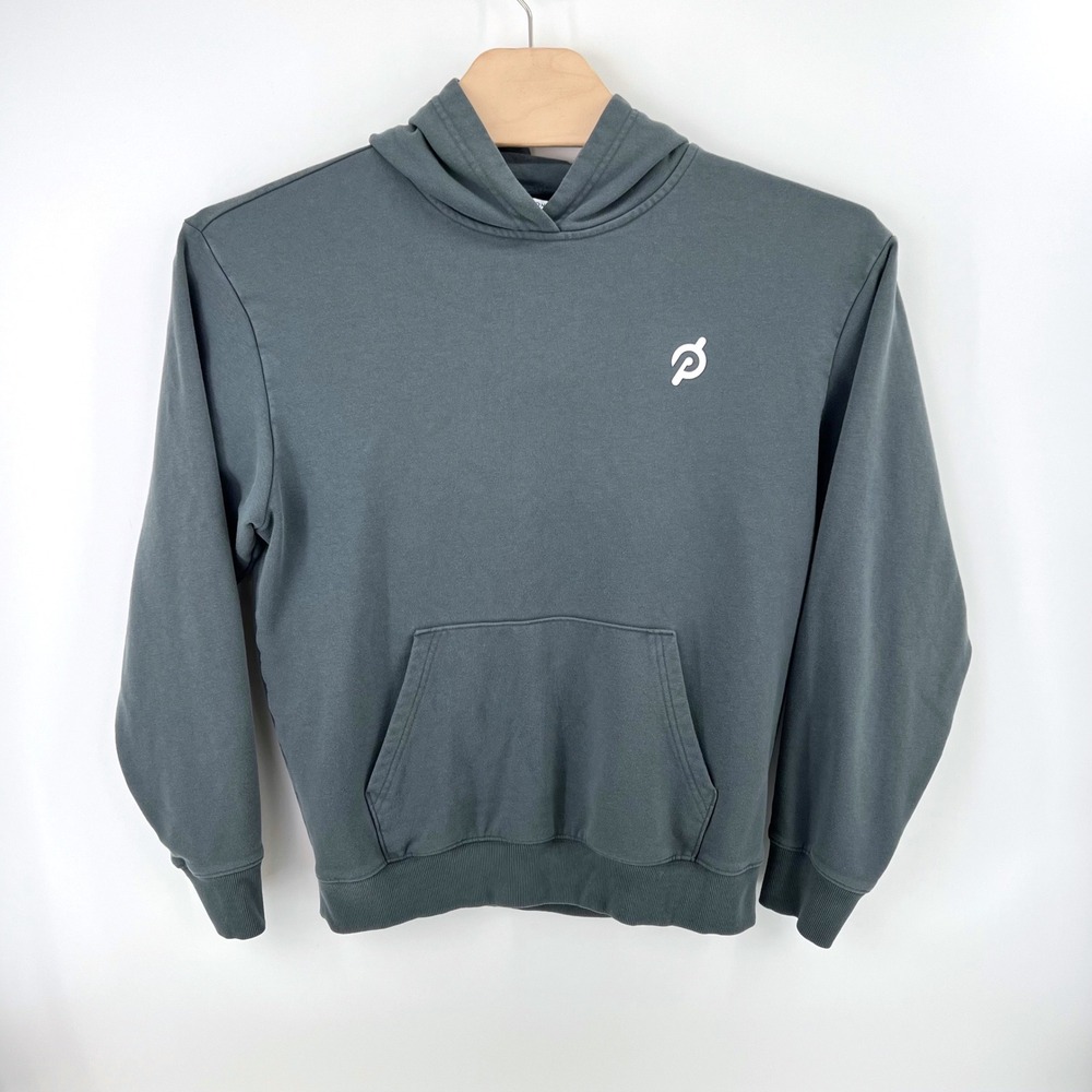 Peloton Logo Pullover Hoodie Size M Cotton Blend Gray Athletic Gym Cycling Spin